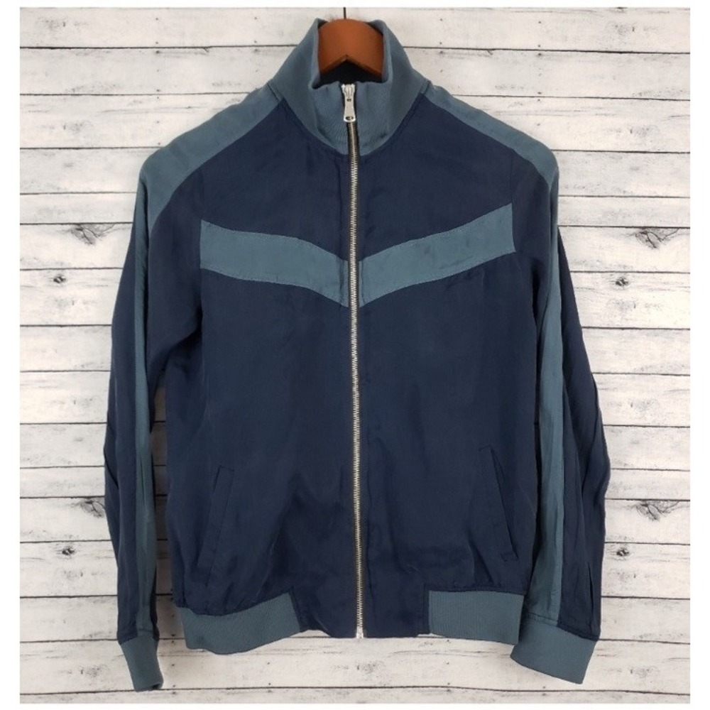 Trouve 70s Women's Med Two Tone Blue Luxe Polyester Zip Up Track Jogger‎ Jacket